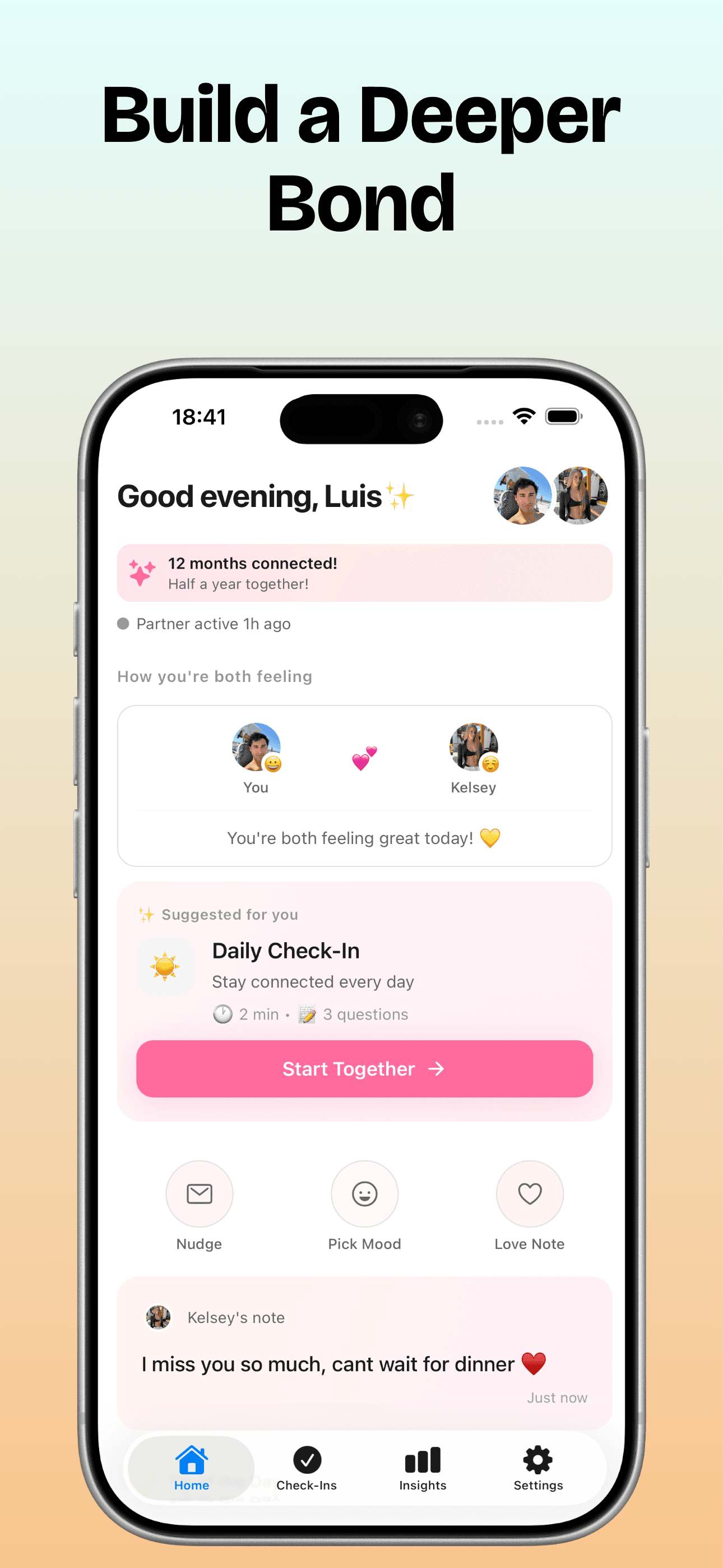 Synced Hearts app - daily check-in